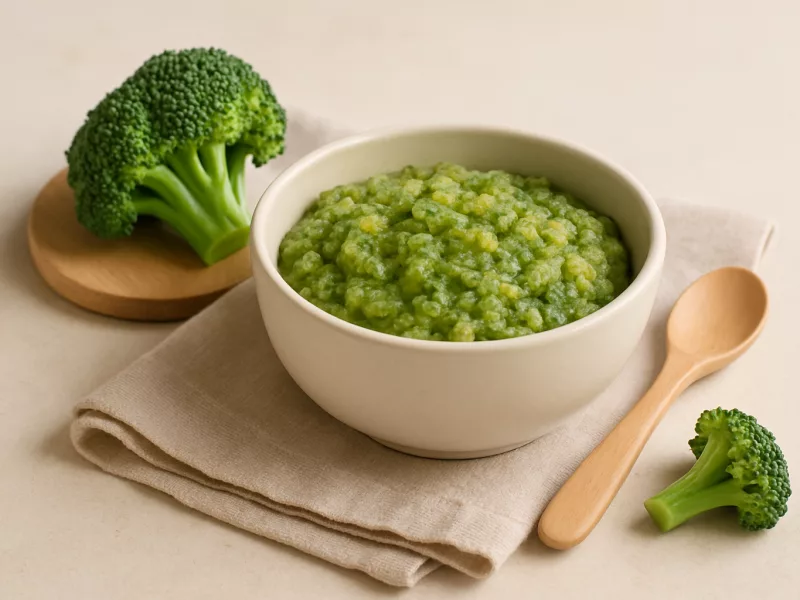 Verse broccoli, heel en klaargemaakt voor een baby