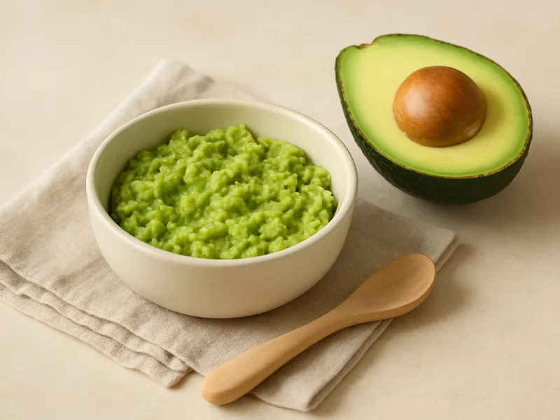Verse avocado, heel en klaargemaakt voor een baby