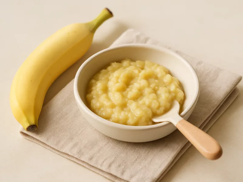 Verse banaan, heel en klaargemaakt voor een baby