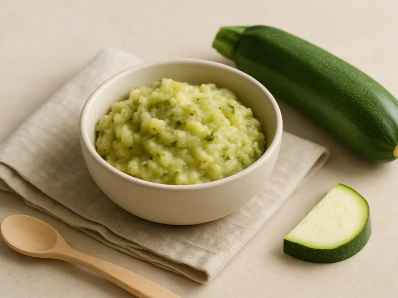Verse courgette, heel en klaargemaakt voor een baby