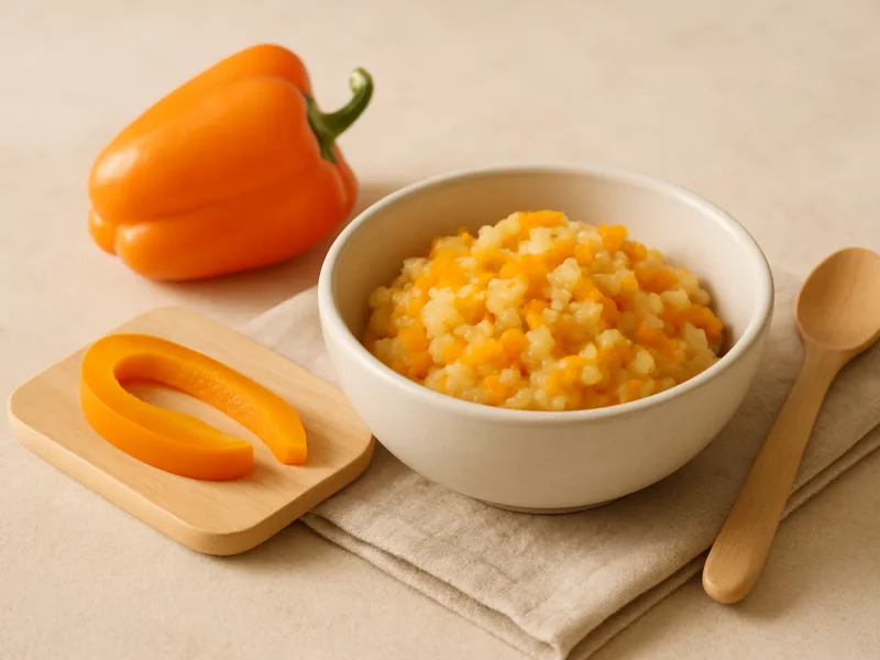 Verse paprika, heel en klaargemaakt voor een baby