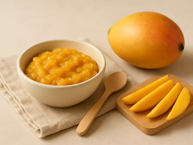 Verse mango, heel en klaargemaakt voor een baby