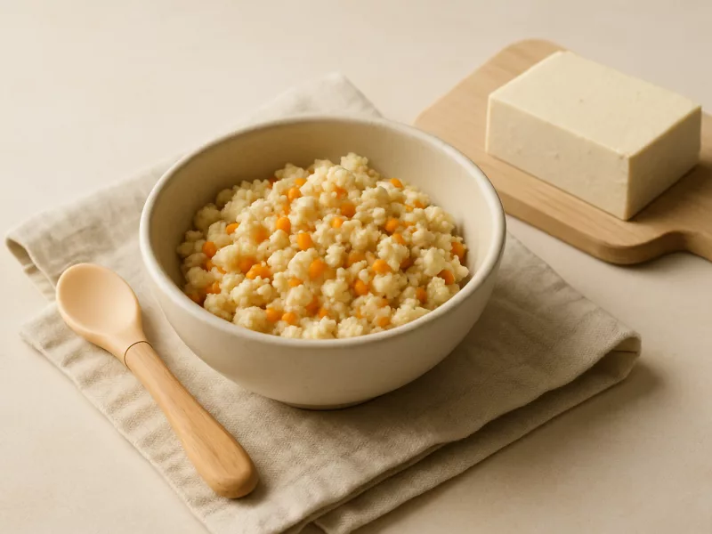 Verse tofu, heel en klaargemaakt voor een baby