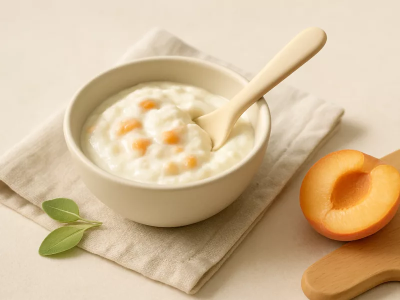 Verse yoghurt, heel en klaargemaakt voor een baby