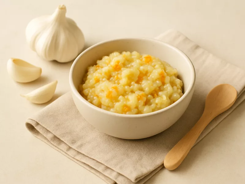 Verse knoflook, heel en klaargemaakt voor een baby