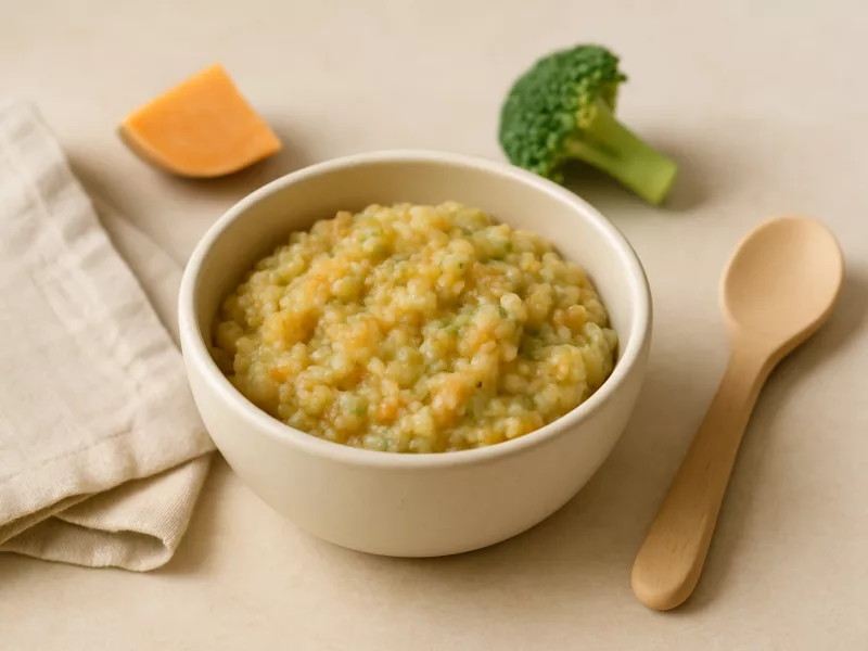 Kom avondeten baby 9 maanden: zoete aardappel met broccoli en kip, geschikt vanaf 9 maanden