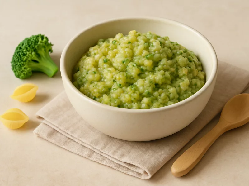 Kom pasta met broccoli en courgette voor baby van 8 maanden, geschikt vanaf 8 maanden