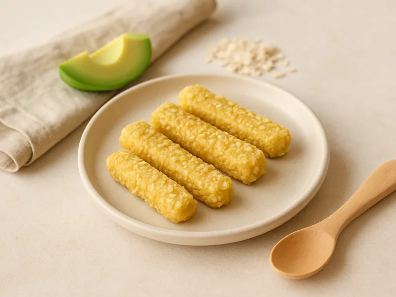 Kom avocado reepjes baby met havermoutlaagje, geschikt vanaf 6 maanden