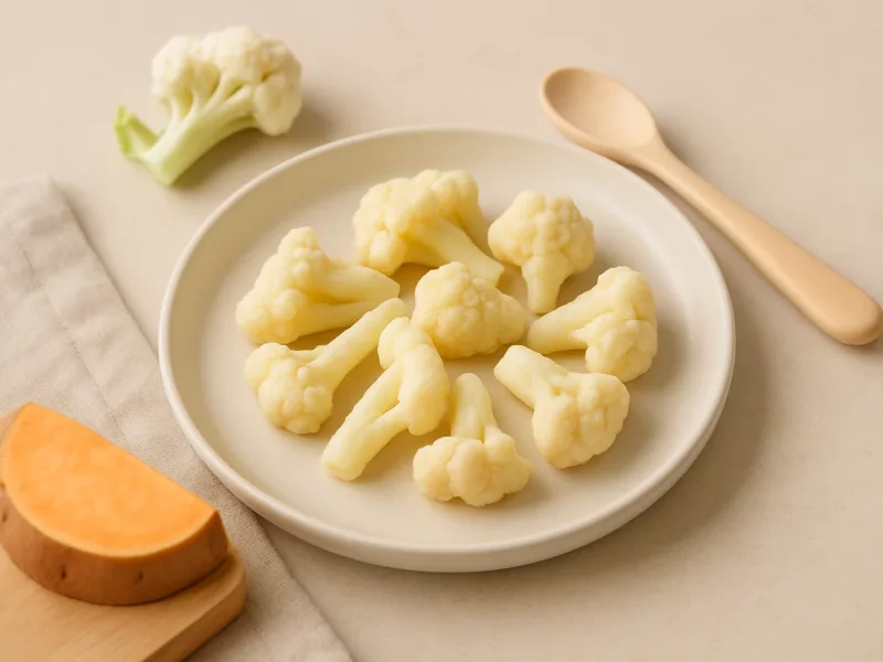 Kom bloemkoolroosjes voor baby om zelf te eten, geschikt vanaf 6 maanden