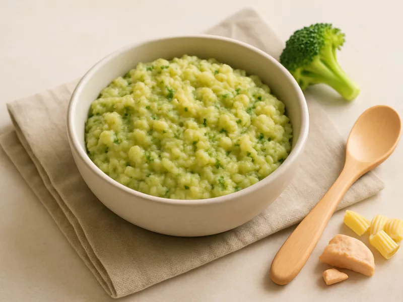 Kom gezinsmaaltijd met pasta, kip, broccoli en courgette, geschikt vanaf 12 maanden