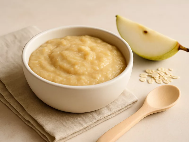 Kom havermoutpap baby 6 maanden met peer en banaan, geschikt vanaf 6 maanden