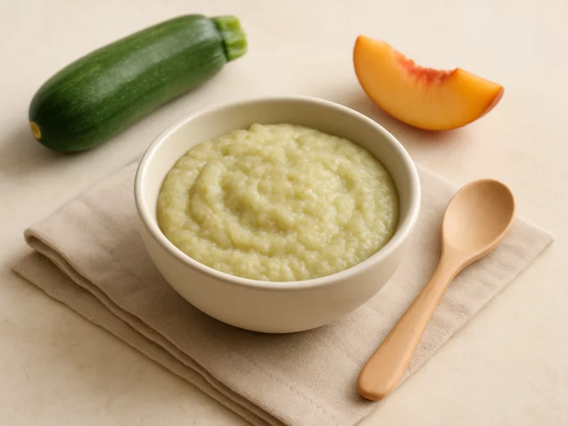 Kom courgettepuree baby: dunne pap met perzik, geschikt vanaf 4 maanden