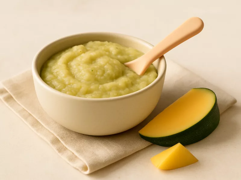Kom courgettepuree baby met mango en pastinaak, geschikt vanaf 4 maanden