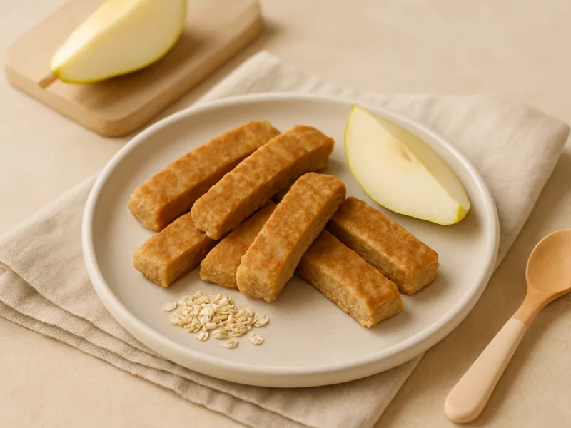 Kom vingerhapjes baby 8 maanden: pindakaas-peerpannenkoekjes, geschikt vanaf 8 maanden