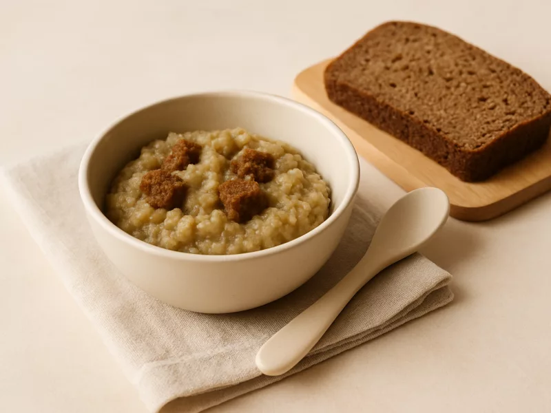 Verse roggebrood, heel en klaargemaakt voor een baby