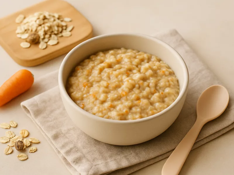 Verse muesli, heel en klaargemaakt voor een baby