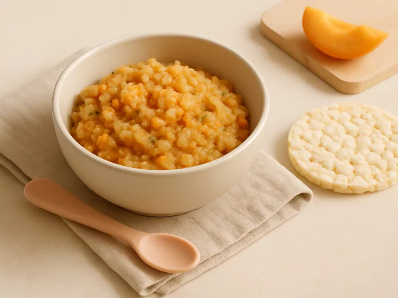 Verse rijstwafel, heel en klaargemaakt voor een baby