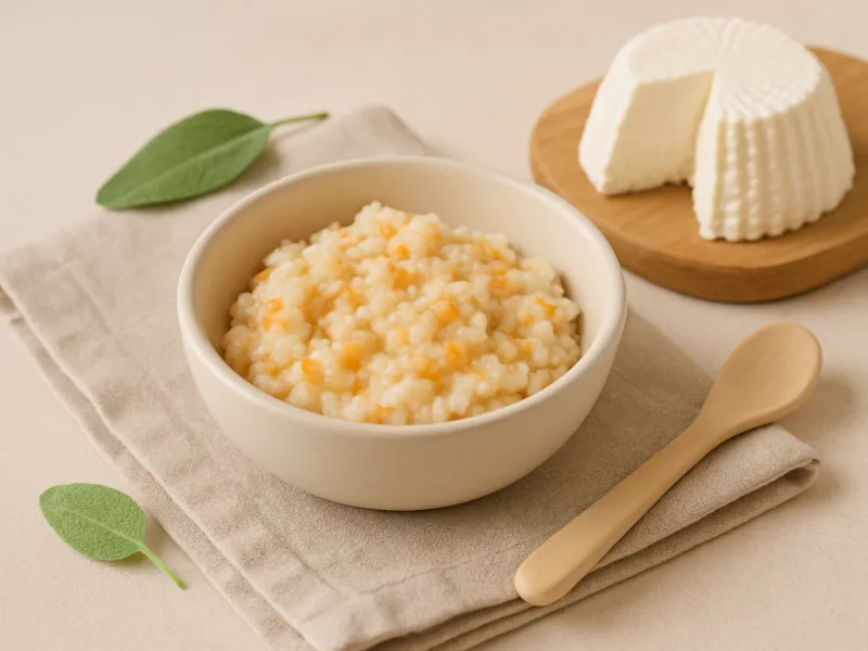 Verse ricotta, heel en klaargemaakt voor een baby