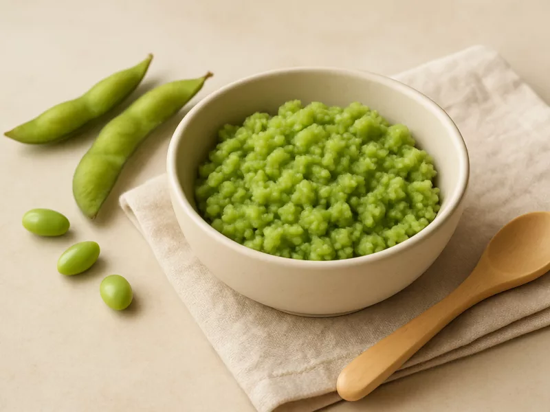 Verse edamame, heel en klaargemaakt voor een baby