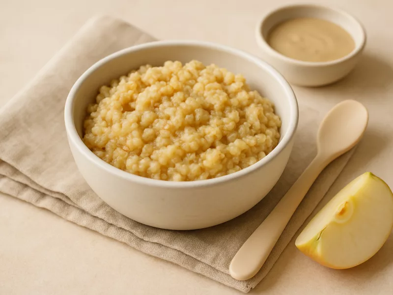 Kom ontbijt baby 8 maanden: tahin-ovenschotel met geraspte appel, geschikt vanaf 8 maanden