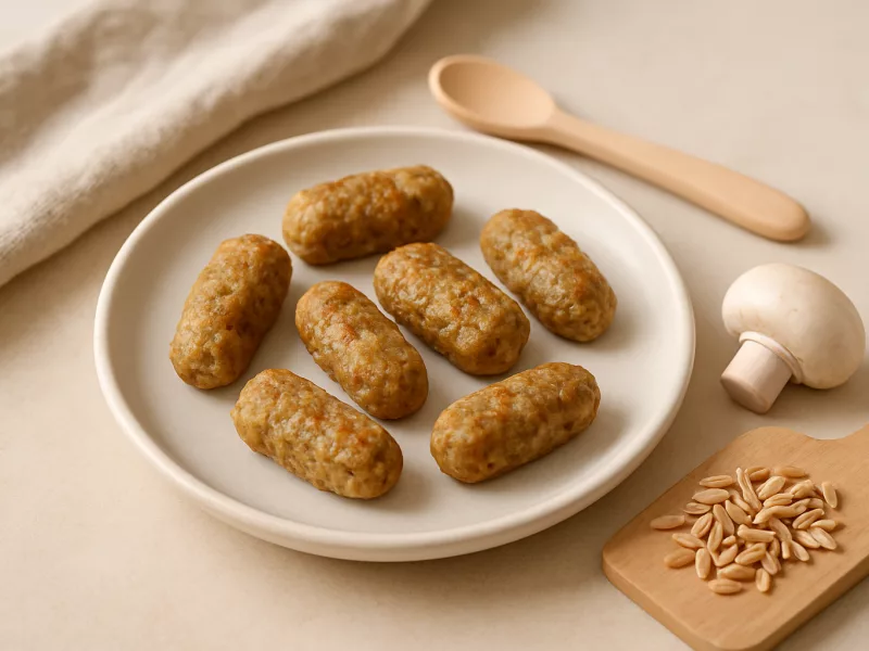 Kom vingerhapjes baby 8 maanden: zachte champignon-speltballetjes, geschikt vanaf 8 maanden