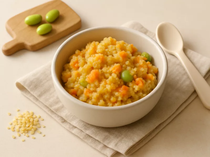 Kom peuter avondeten recept: ovenschotel met edamame, bulgur en wortel, geschikt vanaf 12 maanden