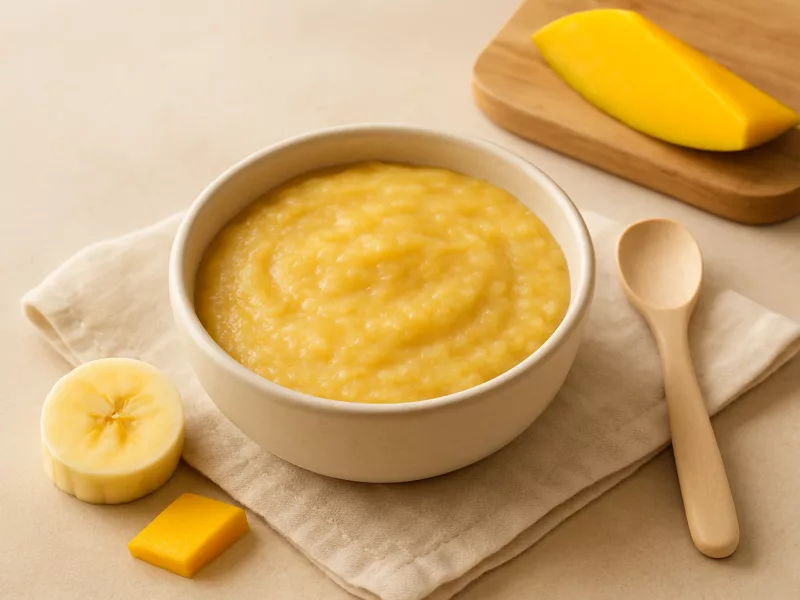 Kom dunne mango-avocado-banaanpap voor baby, geschikt vanaf 4 maanden