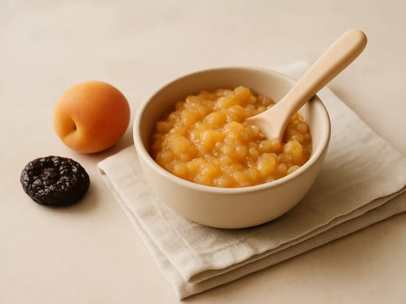 Verse gedroogd fruit, heel en klaargemaakt voor een baby