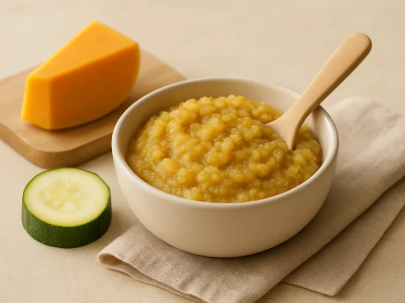 Kom perenmoes baby recept met flespompoen en courgette, geschikt vanaf 4 maanden