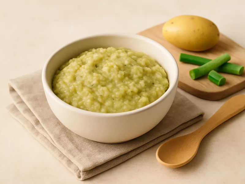 Kom kip-snijbonenpuree met venkel en yoghurt, geschikt vanaf 6 maanden