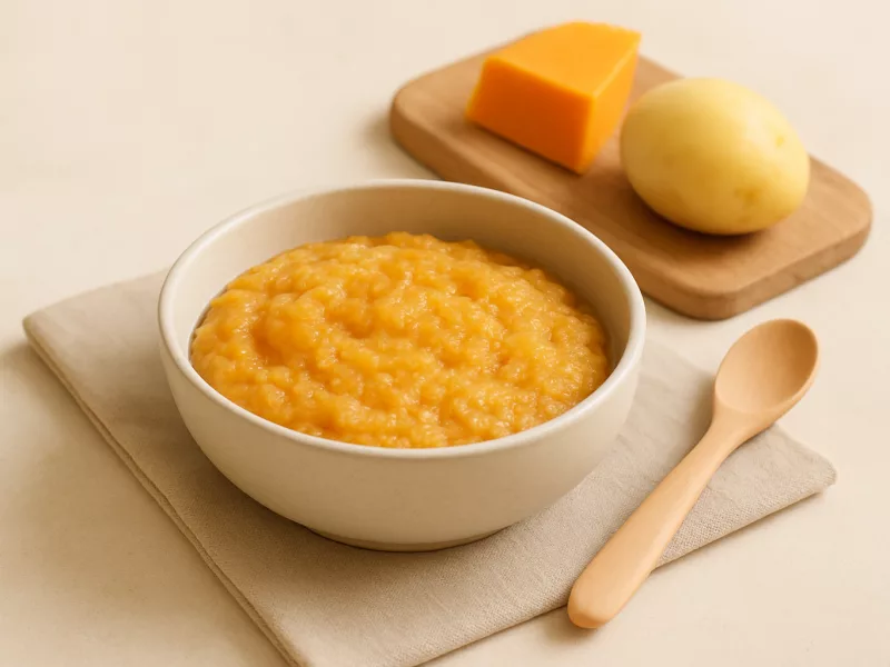 Kom dunne flespompoen-aardappelpap voor baby, geschikt vanaf 5 maanden