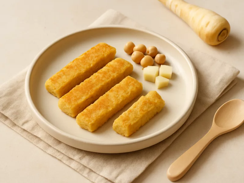 Kom zachte kikkererwt-pastinaakpannenkoekjes met peer, geschikt vanaf 9 maanden