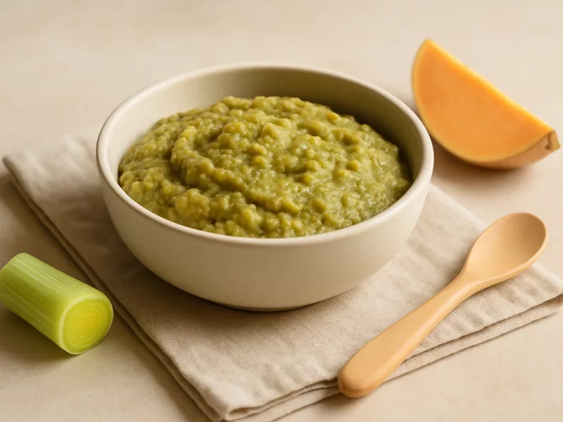 Kom havermoutpap appel kaneel baby: stevige prei-kikkererwtenpuree met zoete aardappel, geschikt vanaf 7 maanden