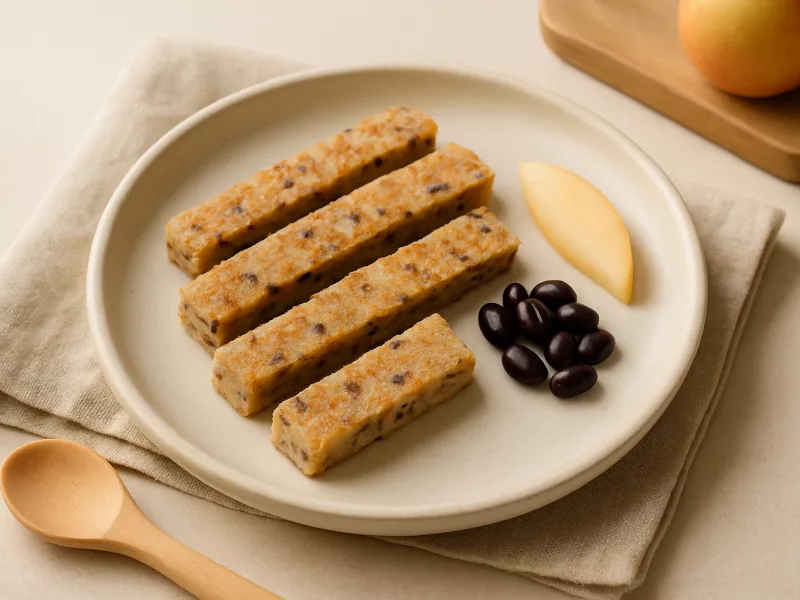 Kom zwartebonen-appelpannenkoekreepjes voor baby, geschikt vanaf 9 maanden
