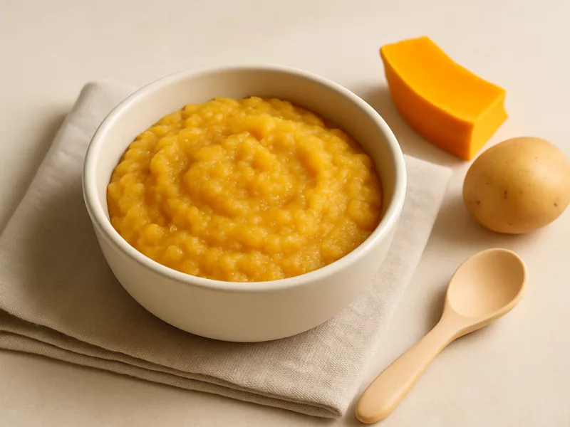 Kom flespompoen-appel-aardappelpuree voor baby, geschikt vanaf 5 maanden