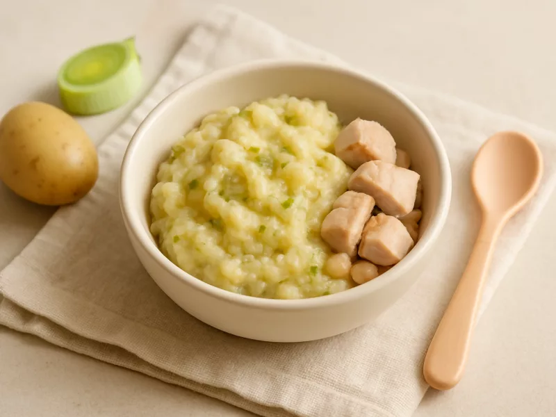 Kom peuter lunch idee: preistamppot met witte bonen en kalkoen, geschikt vanaf 12 maanden