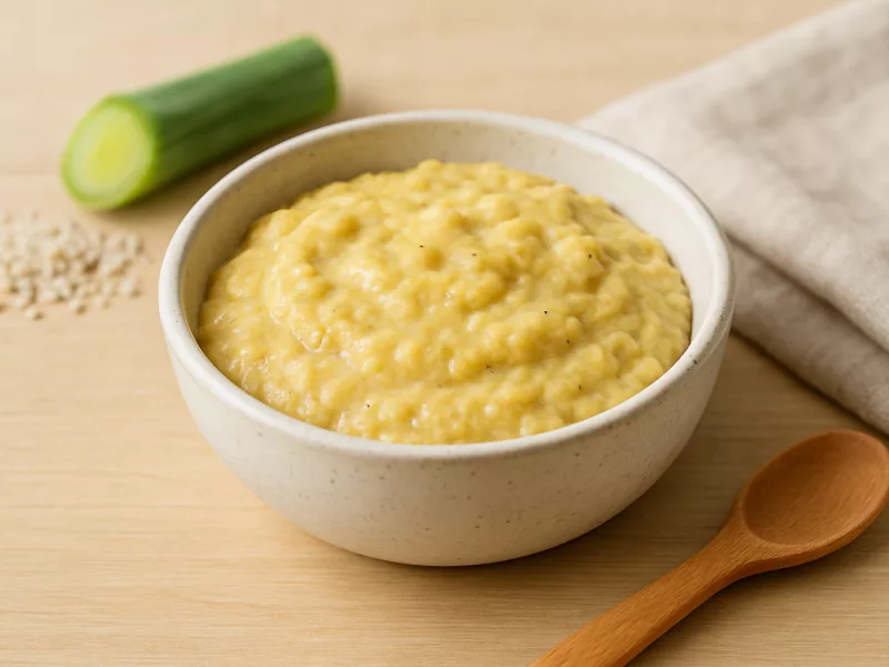 Kom linzen aardappel prak baby: prei-quinoapap met banaan en kurkuma, geschikt vanaf 7 maanden